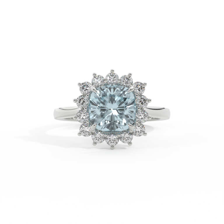 Star Cushion Aquamarine Platinum Ring