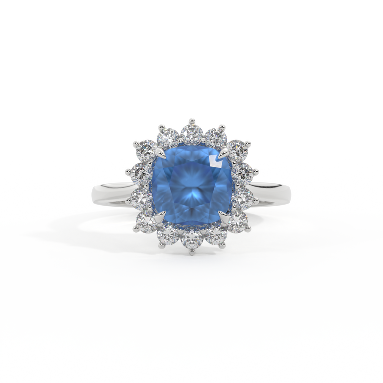 Star Cushion Blue Sapphire Platinum Ring