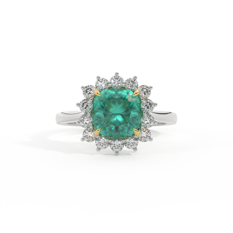 Star Cushion Emerald Platinum Ring
