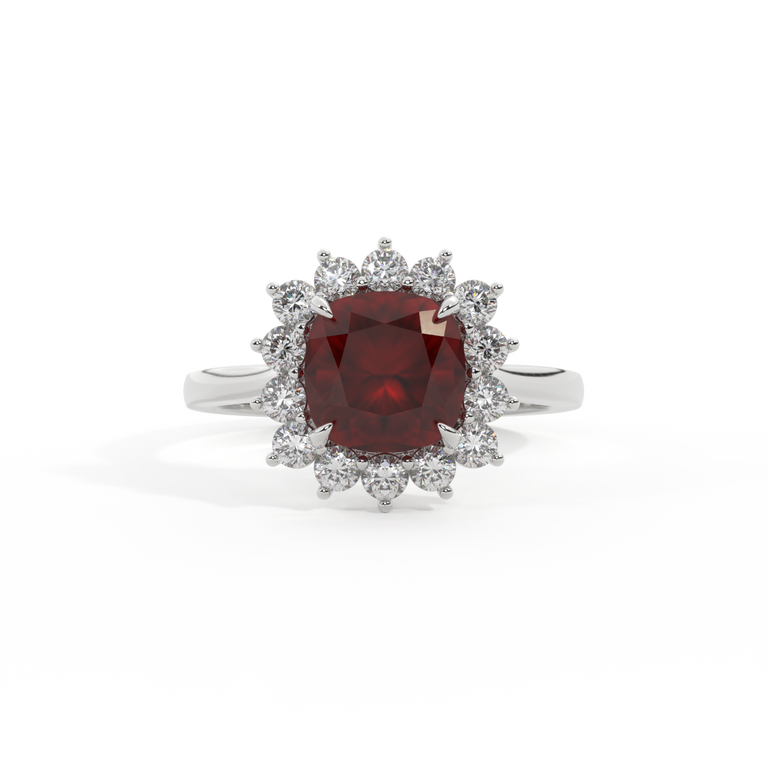 Star Cushion Garnet Platinum Ring