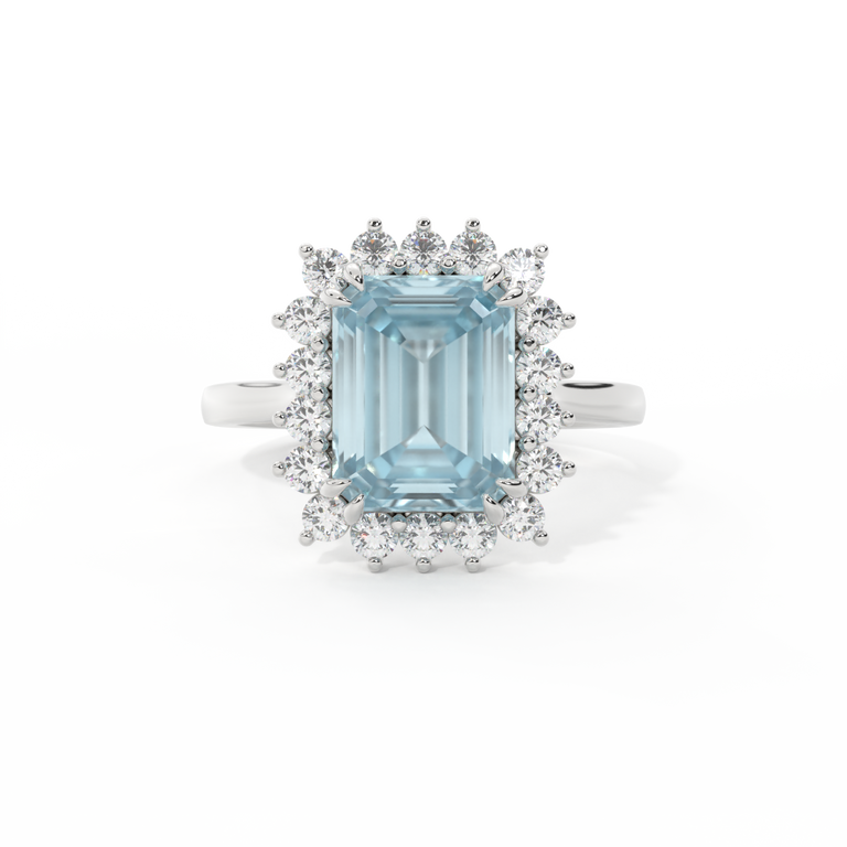 Star Emerald Aquamarine Platinum Ring
