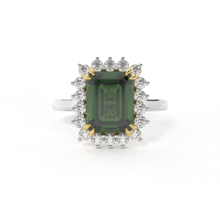 Star Emerald Green Sapphire Platinum Ring
