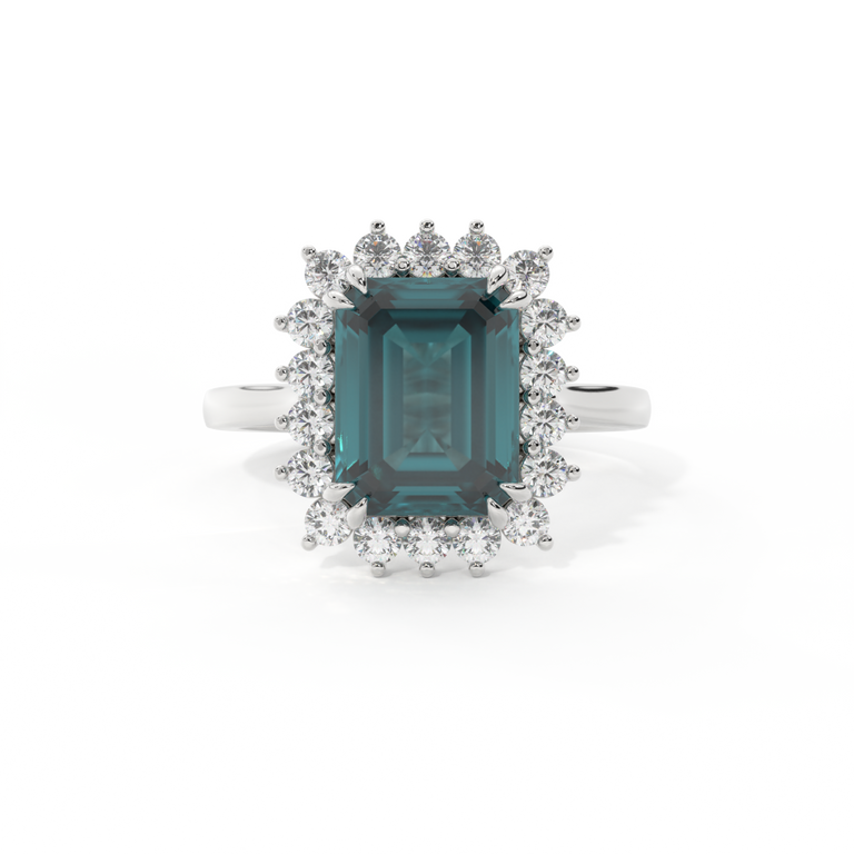 Star Emerald Teal Sapphire Platinum Ring