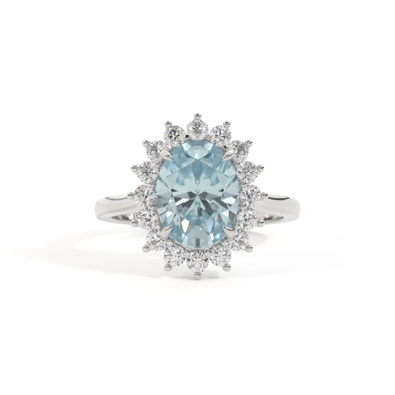Star Oval Aquamarine Platinum Ring
