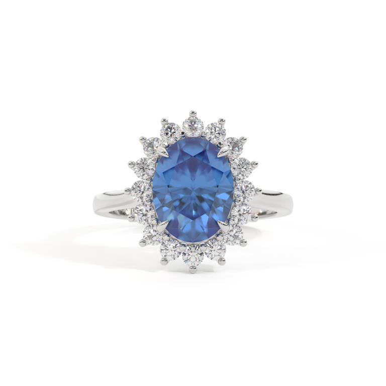 Star Oval Blue Sapphire Platinum Ring
