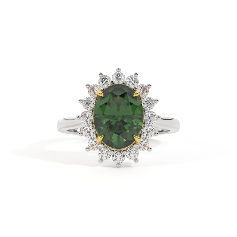 Star Oval Green Sapphire Platinum Ring