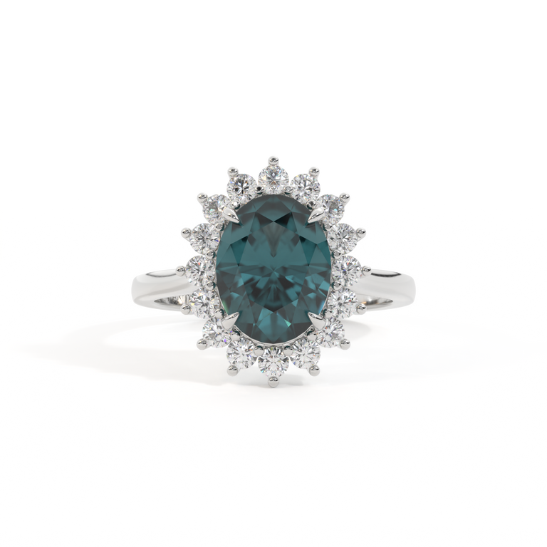 Star Oval Teal Sapphire Platinum Ring