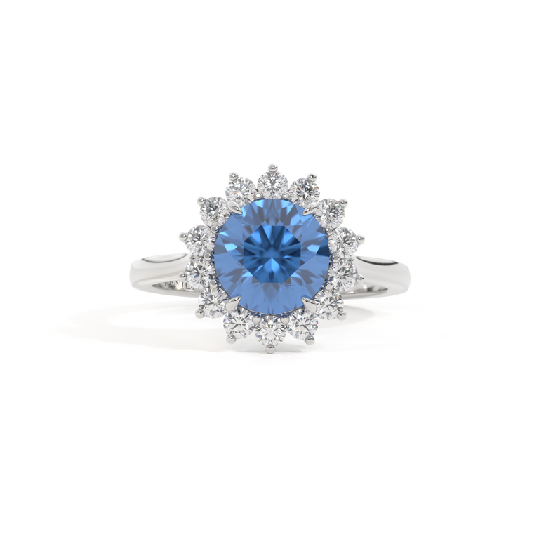 Star Round Blue Sapphire Platinum Ring