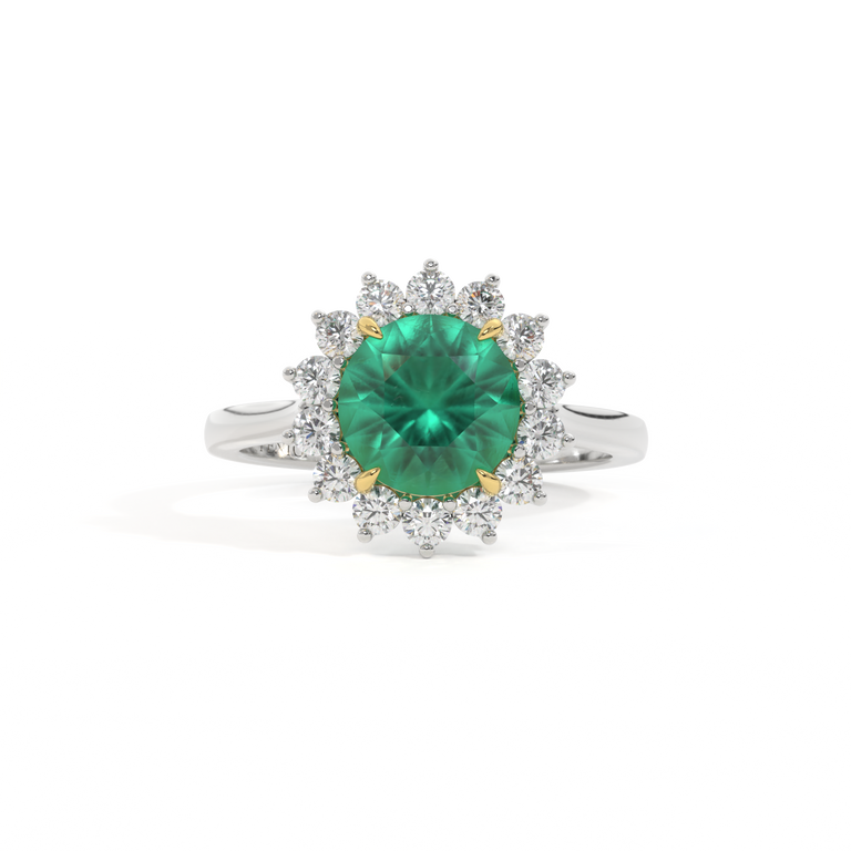 Star Round Emerald Platinum Ring