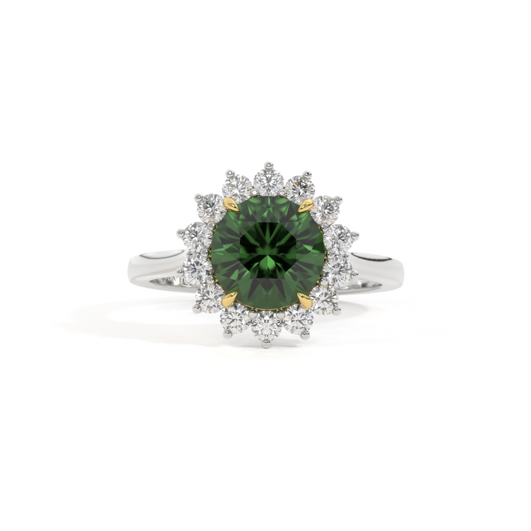 Star Round Green Sapphire Platinum Ring