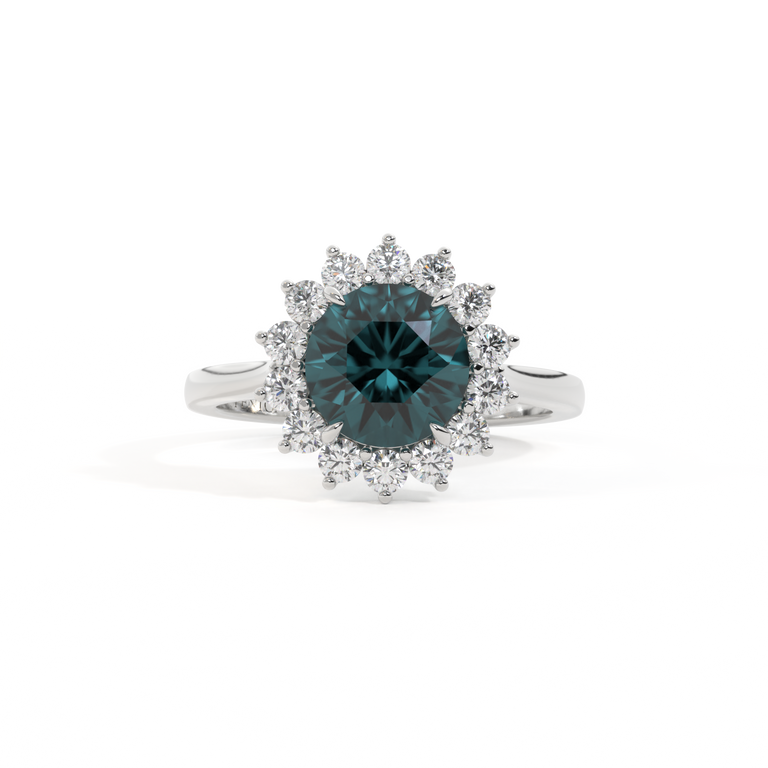 Star Round Teal Sapphire Platinum Ring