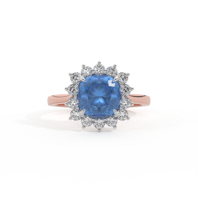 Star Cushion Blue Sapphire 18K Rose Gold Ring