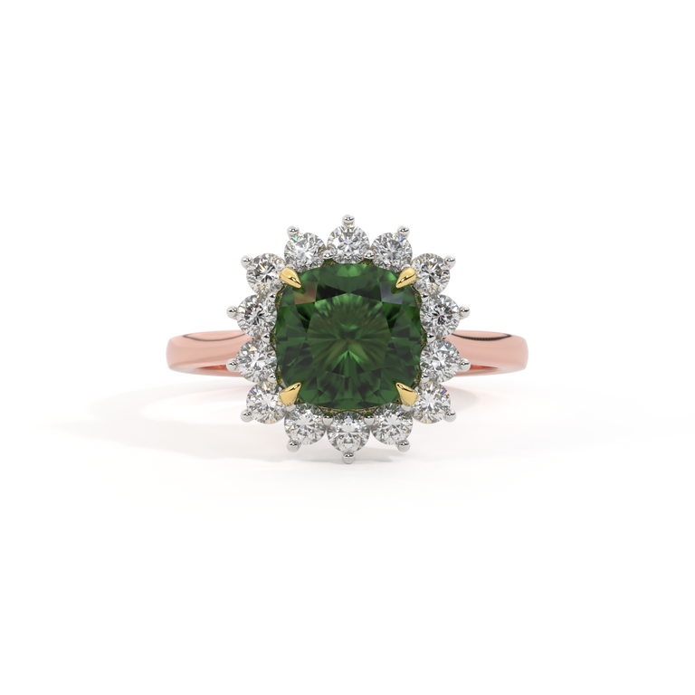 Star Cushion Green Sapphire 18K Rose Gold Ring