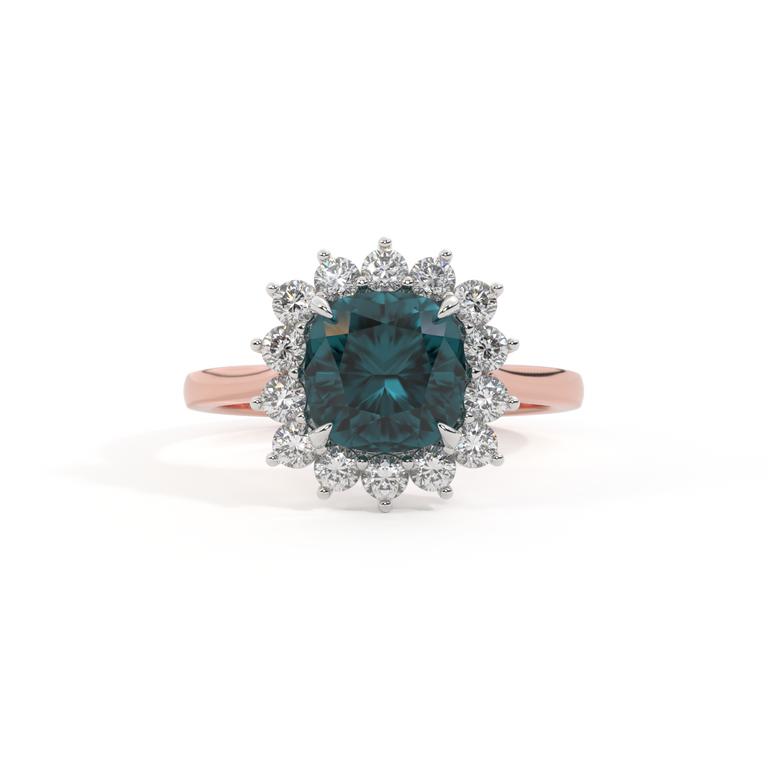 Star Cushion Teal Sapphire 18K Rose Gold Ring