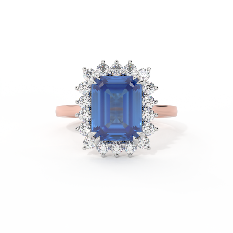 Star Emerald Blue Sapphire 18K Rose Gold Ring