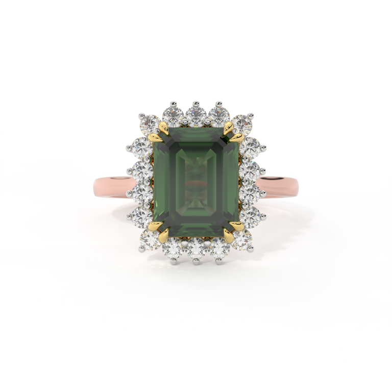 Star Emerald Green Sapphire 18K Rose Gold Ring