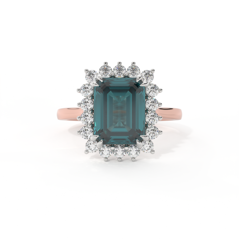 Star Emerald Teal Sapphire 18K Rose Gold Ring