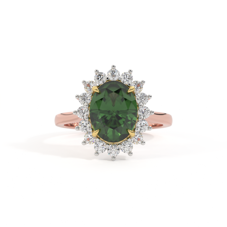 Star Oval Green Sapphire 18K Rose Gold Ring
