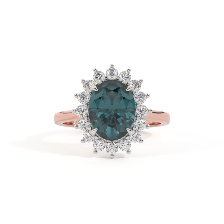 Star Oval Teal Sapphire 18K Rose Gold Ring
