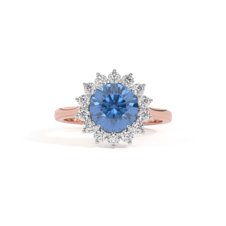 Star Round Blue Sapphire 18K Rose Gold Ring