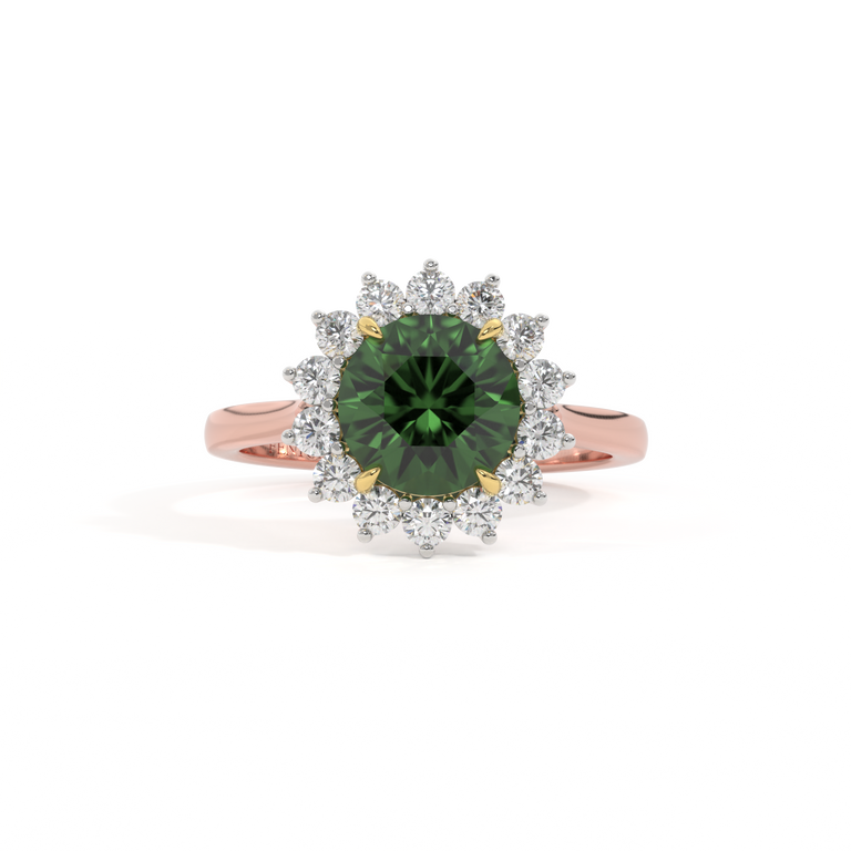 Star Round Green Sapphire 18K Rose Gold Ring