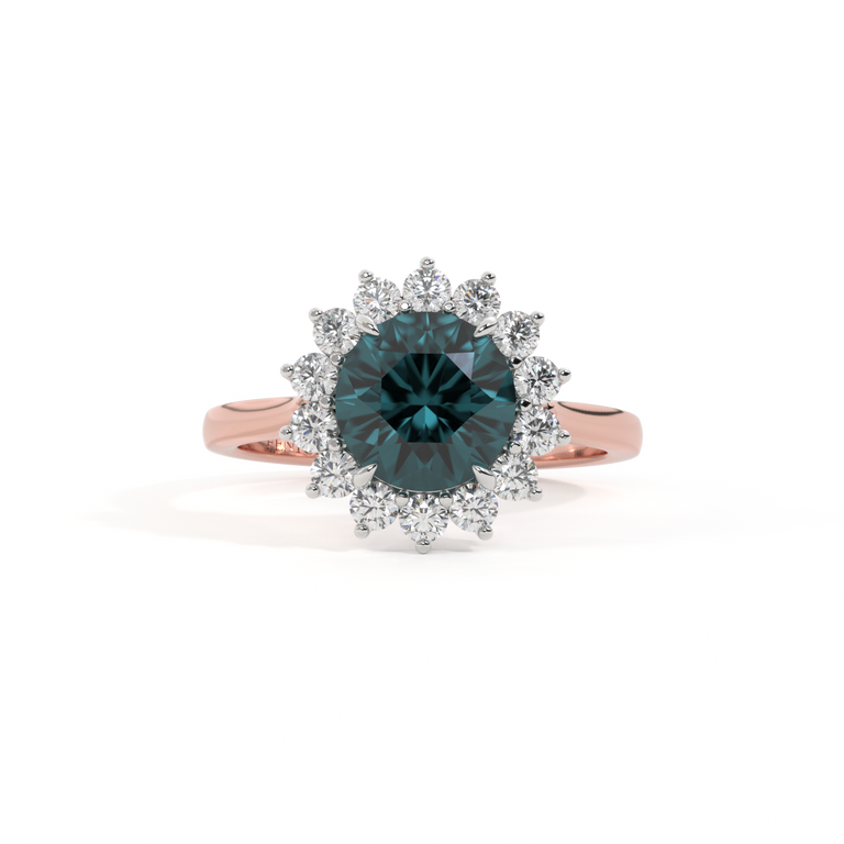 Star Round Teal Sapphire 18K Rose Gold Ring
