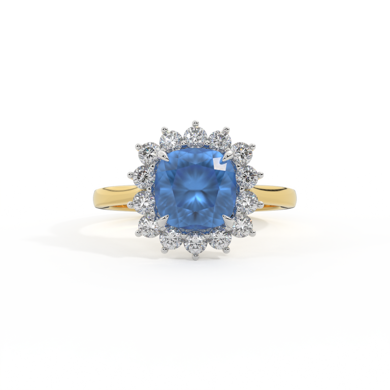 Star Cushion Blue Sapphire 18K Yellow Gold Ring