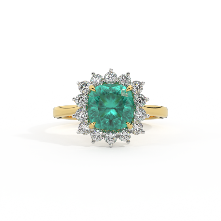 Star Cushion Emerald 18K Yellow Gold Ring