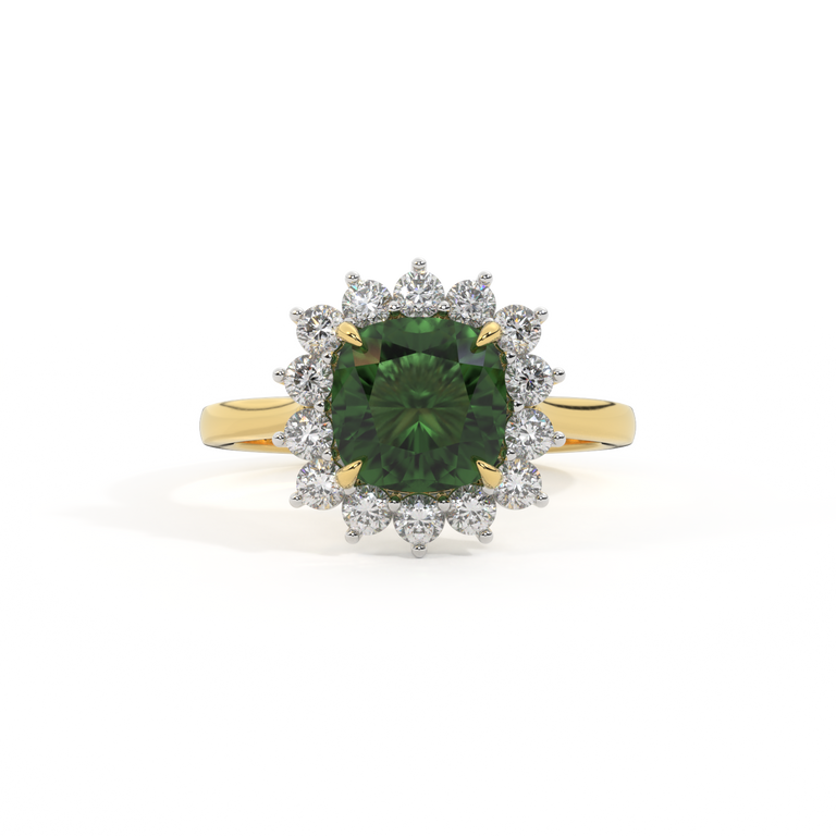 Star Cushion Green Sapphire 18K Yellow Gold Ring