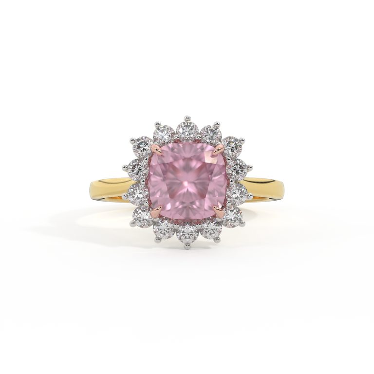 Star Cushion Pink Sapphire 18K Yellow Gold Ring