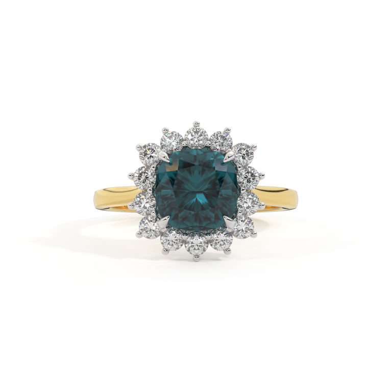 Star Cushion Teal Sapphire 18K Yellow Gold Ring