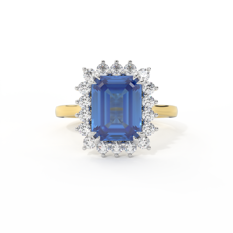 Star Emerald Blue Sapphire 18K Yellow Gold Ring
