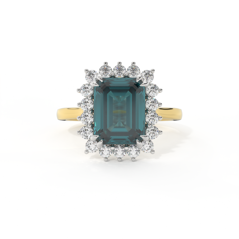 Star Emerald Teal Sapphire 18K Yellow Gold Ring