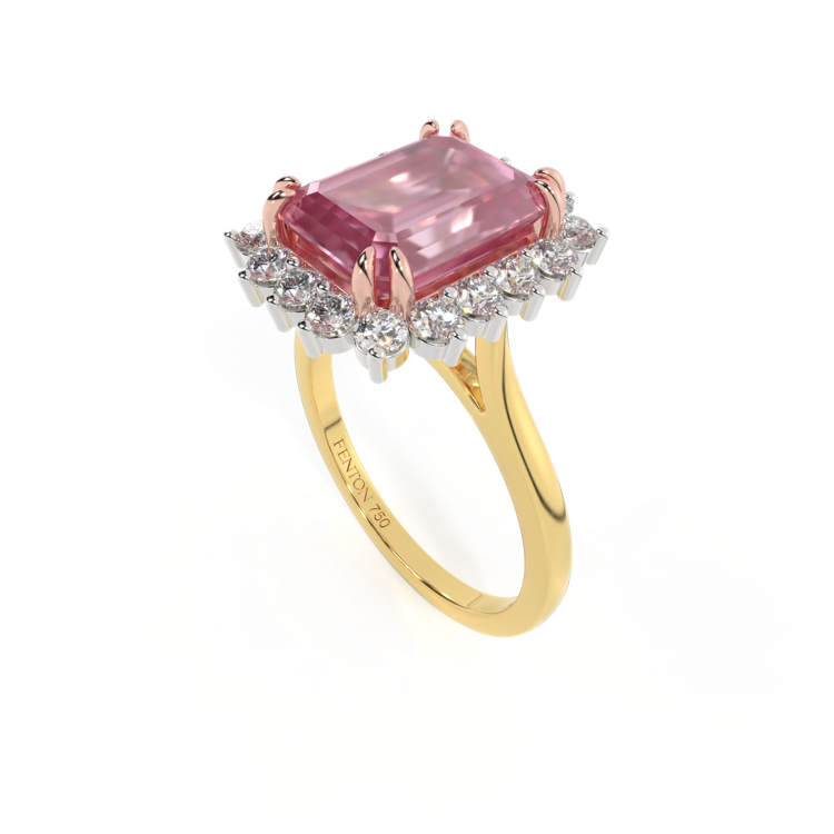 Star Emerald Pink Sapphire 18K Yellow Gold Ring