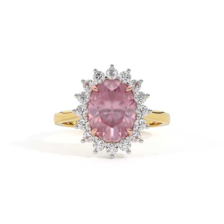 Star Oval Pink Sapphire 18K Yellow Gold Ring