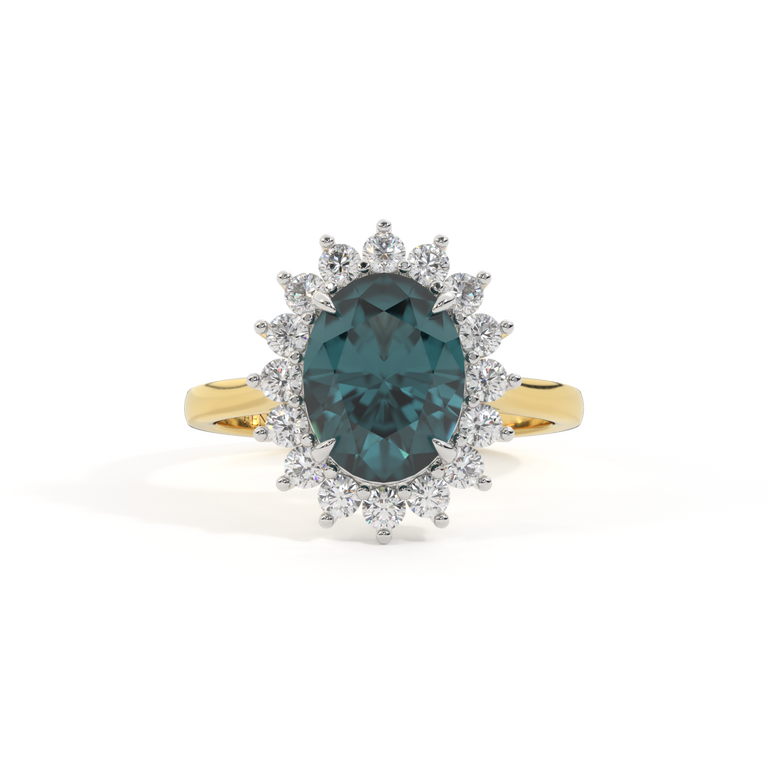 Star Oval Teal Sapphire 18K Yellow Gold Ring
