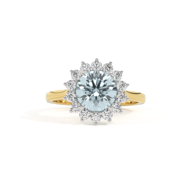 Star Round Aquamarine 18K Yellow Gold Ring