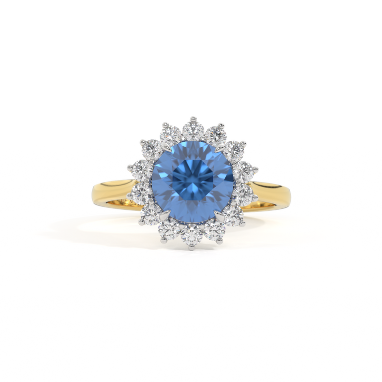 Star Round Blue Sapphire 18K Yellow Gold Ring