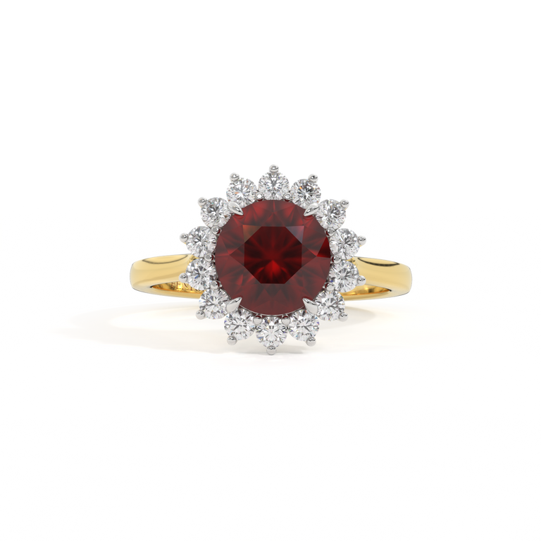 Star Round Garnet 18K Yellow Gold Ring