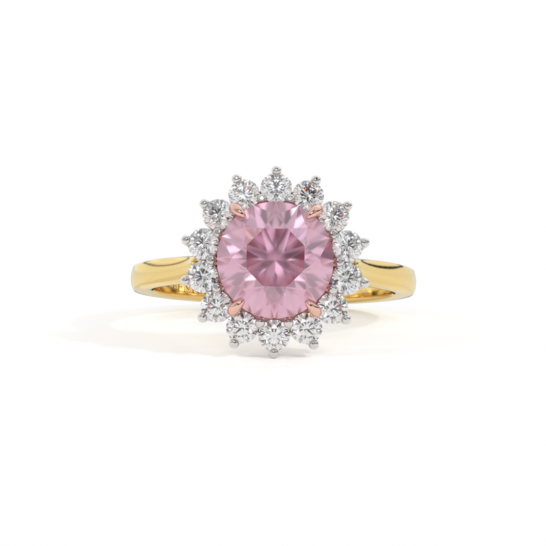 Star Round Pink Sapphire 18K Yellow Gold Ring