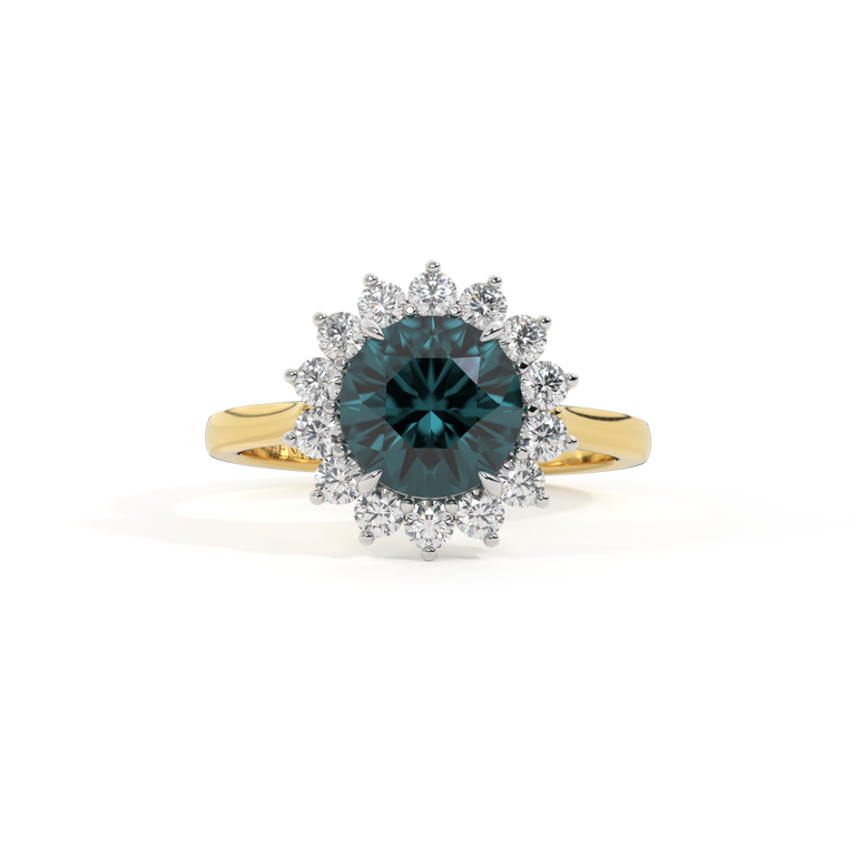 Star Round Teal Sapphire 18K Yellow Gold Ring