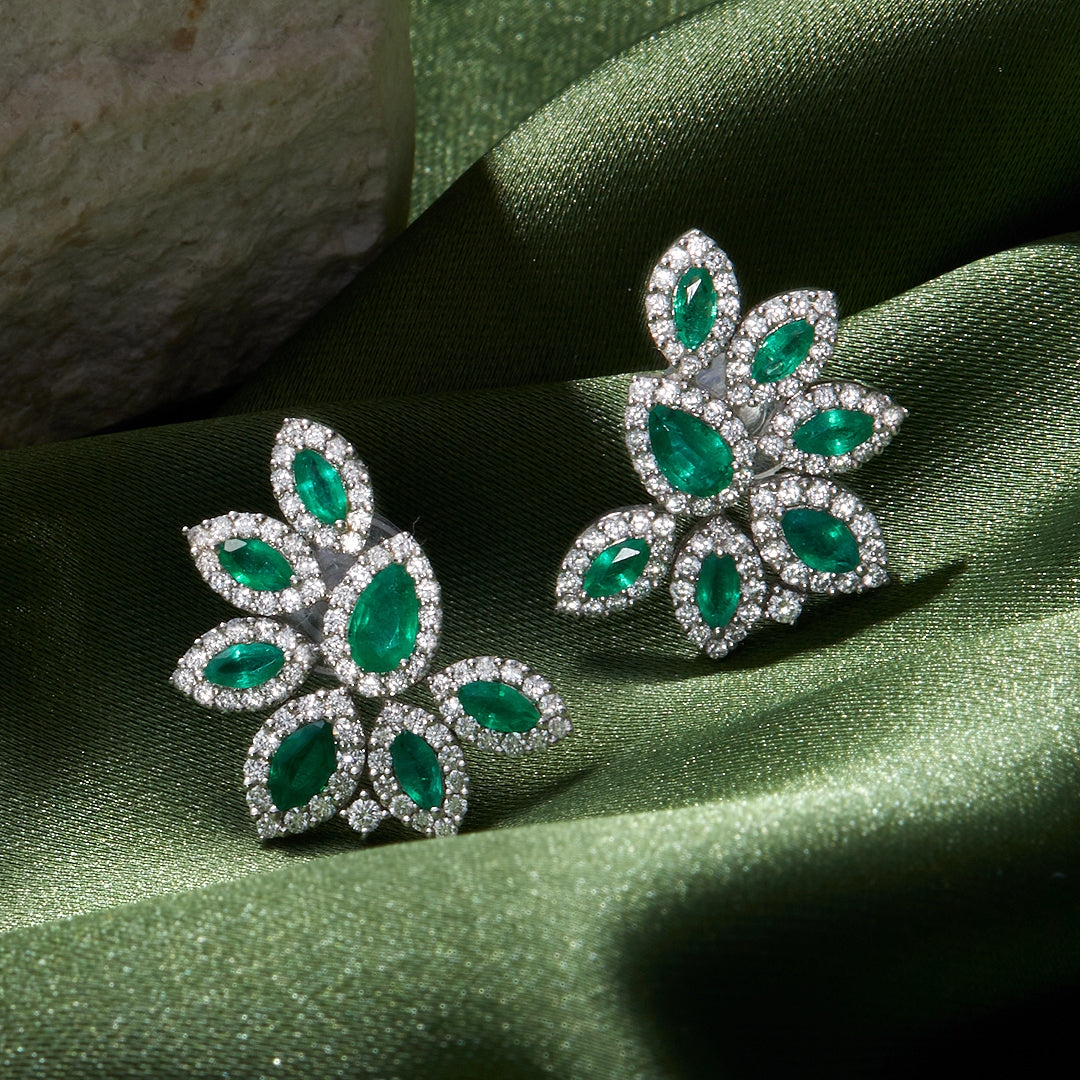 Jaipur Mayur | Moissanite Polki Emerald Earrings in Gold plated Real S –  ratnalijewels
