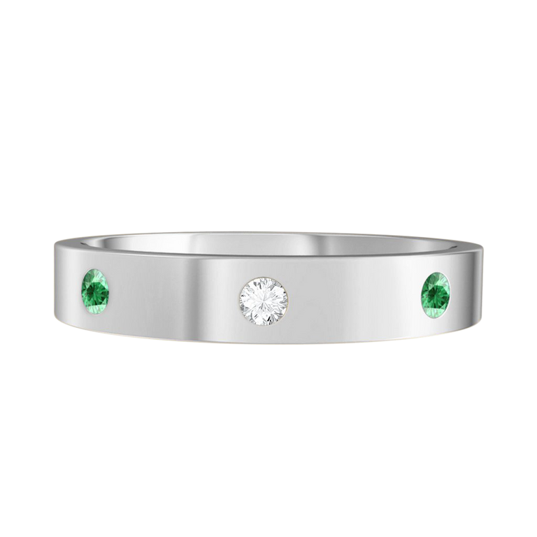 The Three Stone, Emerald, 18K White Gold