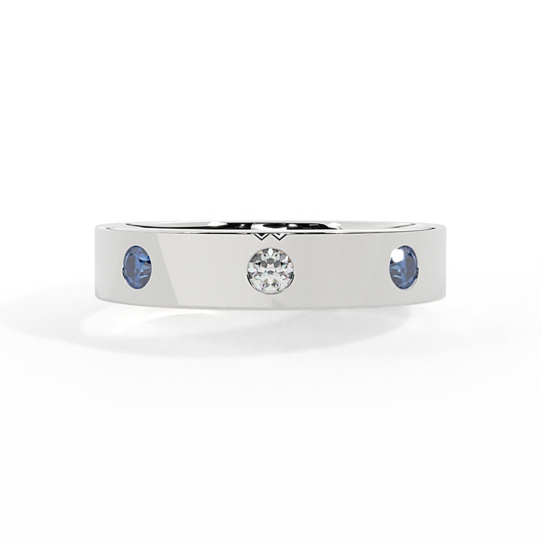 The Three Stone, Blue Sapphire, 18K White Gold