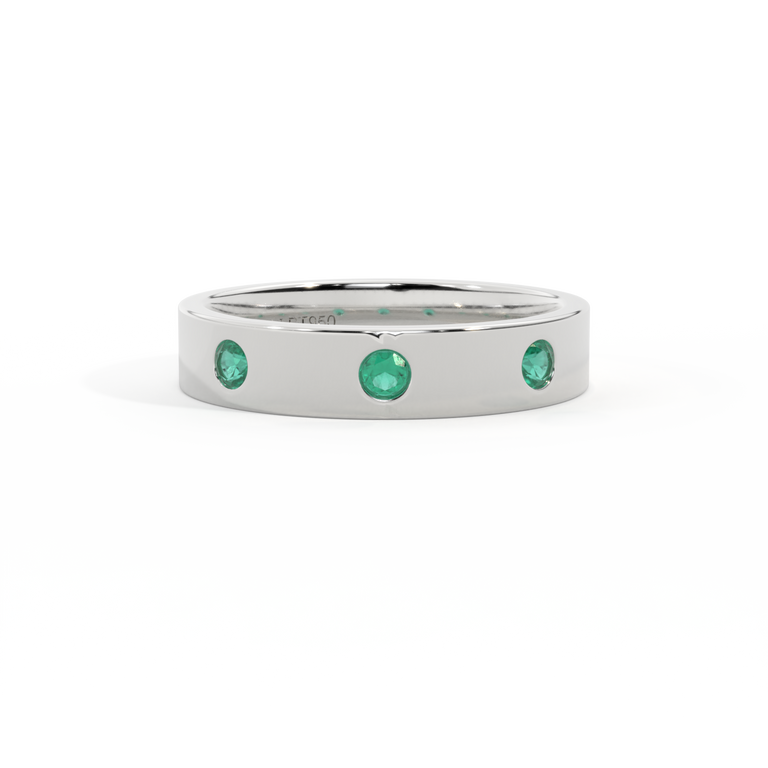 Treasure Box Emerald Three Stone Band 18K White Gold
