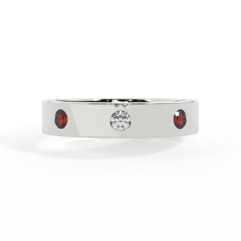 The Three Stone, Garnet, 18K White Gold