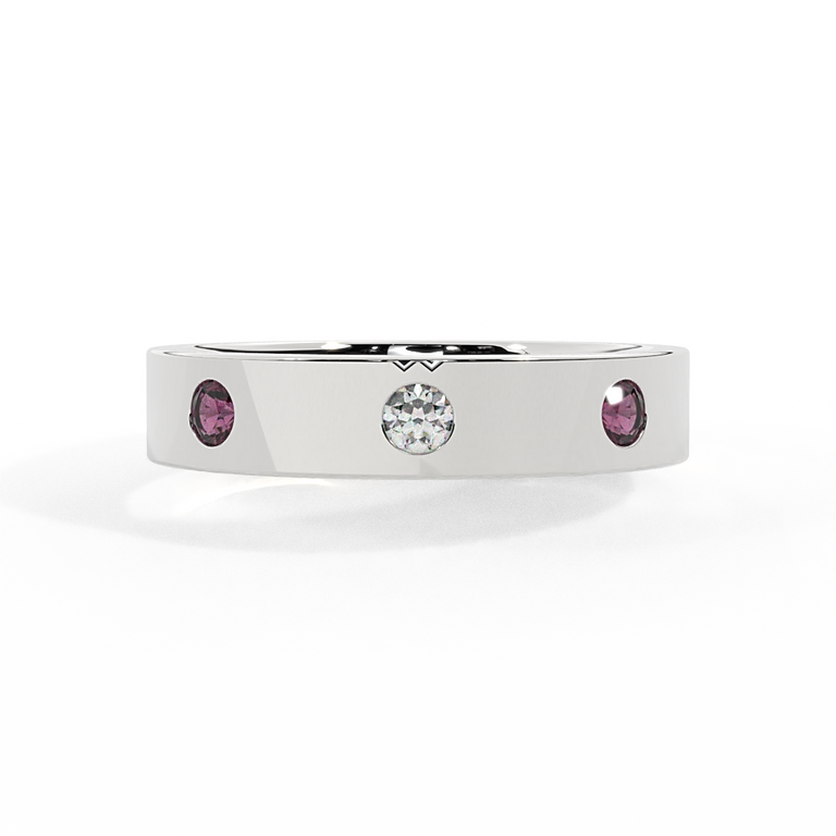 The Three Stone, Ruby, 18K White Gold