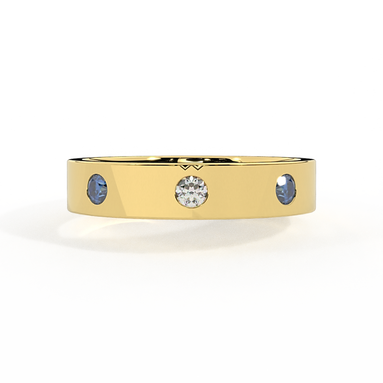 The Three Stone, Blue Sapphire, 18K Yellow Gold