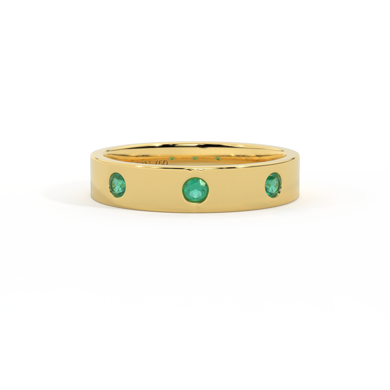 Treasure Box Emerald Three Stone Band 18K Yellow Gold