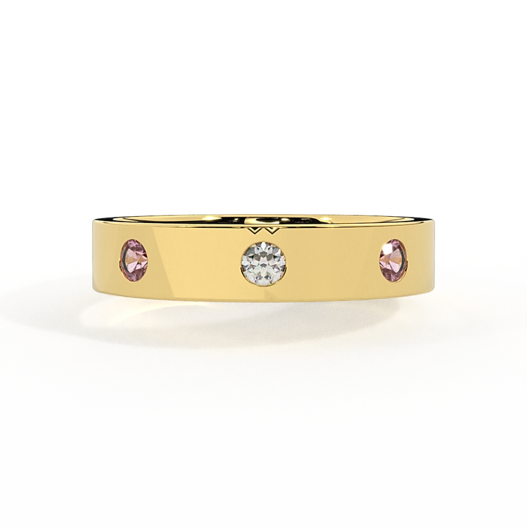 The Three Stone, Pink Sapphire, 18K Yellow Gold